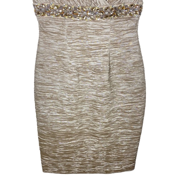 Eliza J Ruched Embellished Cocktail Dress Champagne Size 4 - Picture 5 of 8